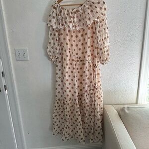 Mango Cream and Brown Polka Dot Long Sleeve Dress
